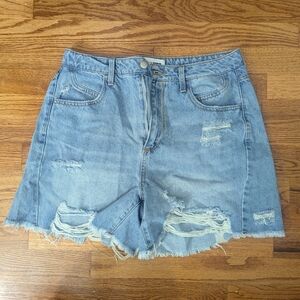Fashion Nova Light Blue Distressed Jean Shorts